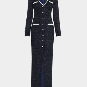 Elegant Black Evening Gown with Pearl Buttons